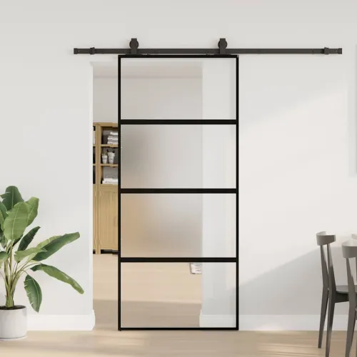 Klizna vrata s priborom crna 90 x 205 cm kaljeno staklo - Crna i mat 90 x 205 cm (klizna vodilica od 200 cm) Matirano Cijena
