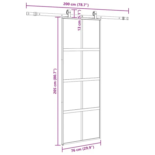 Klizna vrata s priborom crna 76 x 205 cm kaljeno staklo - Crna i mat 76 x 205 cm (klizna vodilica od 200 cm) Matirano Cijena
