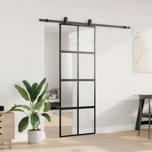 Klizna vrata s priborom crna 76 x 205 cm kaljeno staklo - Crna i mat 76 x 205 cm (klizna vodilica od 200 cm) Matirano Cijena
