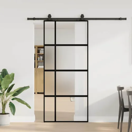 Klizna vrata s priborom crna 90 x 205 cm kaljeno staklo - 90 x 205 cm (klizna vodilica od 200 cm) Cijena