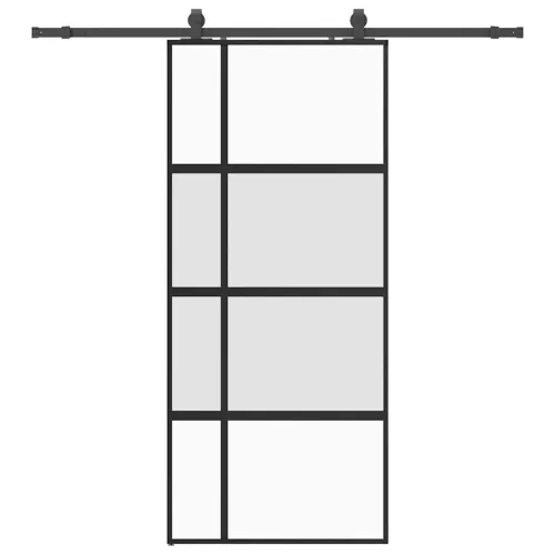 Klizna vrata s priborom crna 90 x 205 cm kaljeno staklo - 90 x 205 cm (klizna vodilica od 200 cm) Cijena