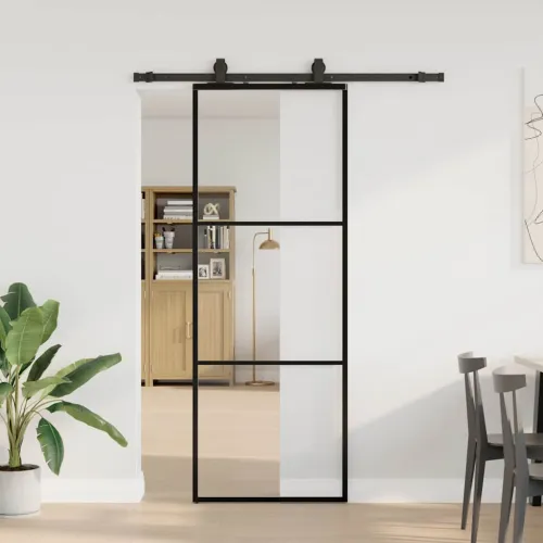 Klizna vrata s priborom crna 76 x 205 cm od ESG stakla - 76 x 205 cm (152.5 cm sliding rail) 2 vodoravne šipke Cijena
