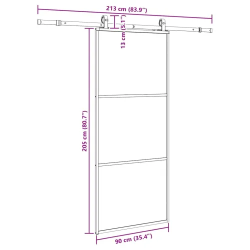 Klizna vrata s priborom crna 90 x 205 cm od ESG stakla - 90 x 205 cm (213 cm sliding rail) 2 vodoravne šipke Cijena