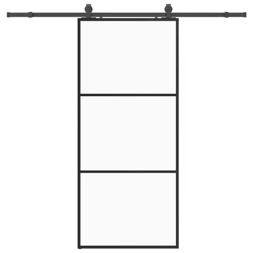 Klizna vrata s priborom crna 90 x 205 cm od ESG stakla - 90 x 205 cm (213 cm sliding rail) 2 vodoravne šipke Cijena