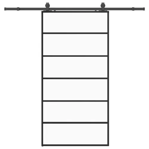 Klizna vrata s priborom crna 102 x 205 cm od ESG stakla - 102 x 205 cm (213 cm sliding rail) 5 vodoravnih šipki Cijena