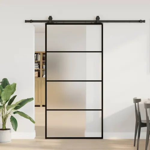 Klizna vrata s priborom crna 102 x 205 cm od ESG stakla - 102 x 205 cm (213 cm sliding rail) 5 vodoravnih šipki Cijena