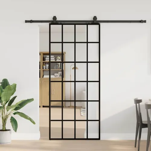 Klizna vrata s priborom crna 90 x 205 cm od ESG stakla - 90 x 205 cm (213 cm sliding rail) 6 x 4 grids Cijena