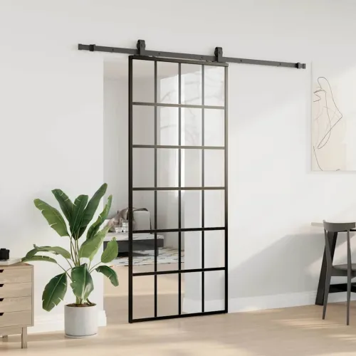 Klizna vrata s priborom crna 90 x 205 cm od ESG stakla - 90 x 205 cm (213 cm sliding rail) 6 x 4 grids Cijena