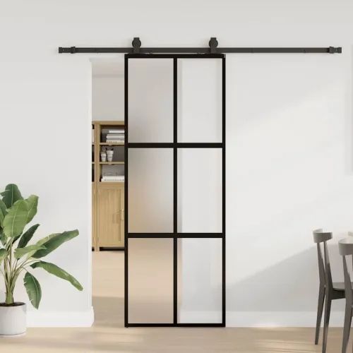 Klizna vrata s priborom crna 76 x 205 cm kaljeno staklo - Crna i mat 76 x 205 cm (213 cm sliding rail) Mreže 4 x 2 Cijena