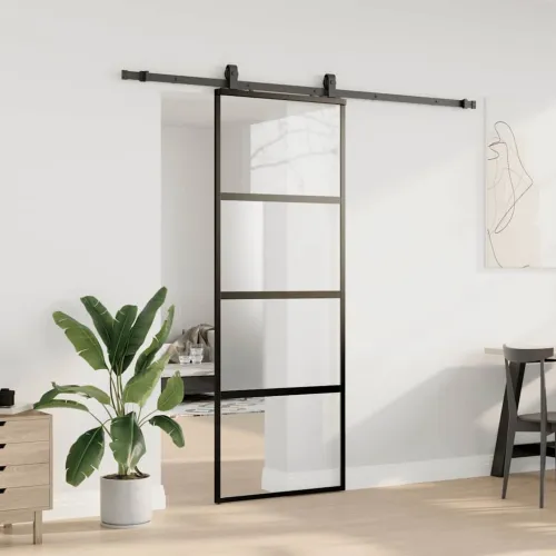 Klizna vrata s priborom crna 76 x 205 cm kaljeno staklo - 76 x 205 cm (213 cm sliding rail) Cijena
