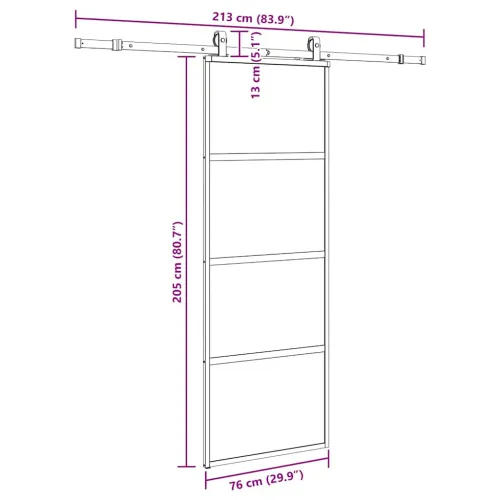 Klizna vrata s priborom crna 76 x 205 cm kaljeno staklo - 76 x 205 cm (213 cm sliding rail) Cijena