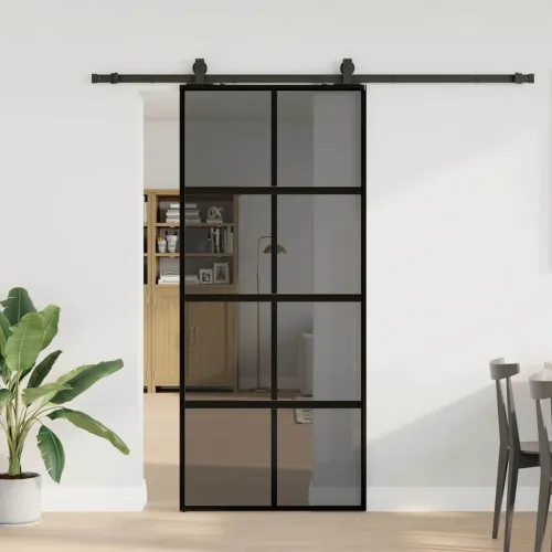 Klizna vrata s priborom crna 90 x 205 cm kaljeno staklo - Crna i tamnoprozirna 90 x 205 cm (213 cm sliding rail) Cijena