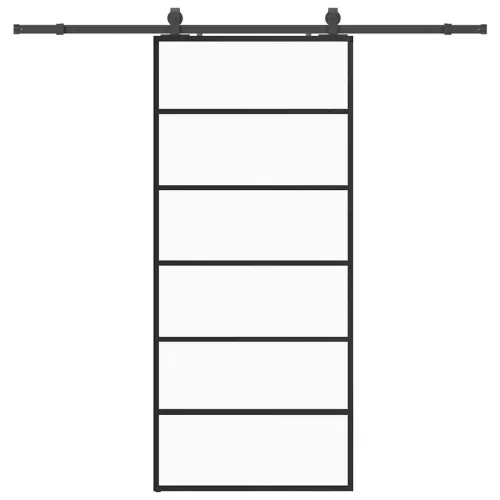 Klizna vrata s priborom crna 90 x 205 cm od ESG stakla - 90 x 205 cm (213 cm sliding rail) 5 vodoravnih šipki Cijena