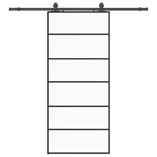 Klizna vrata s priborom crna 90 x 205 cm od ESG stakla - 90 x 205 cm (klizna vodilica od 200 cm) 5 vodoravnih šipki Cijena