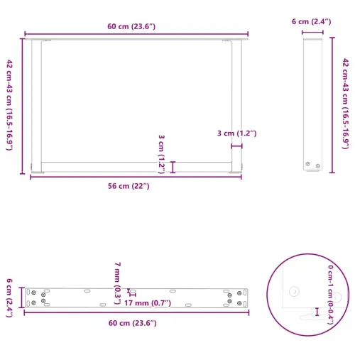 Noge za klub stolić U-oblik 2 kom antracit 60 x (42-43) cm čelik - Antracit 60 x (42-43) cm 2 Cijena