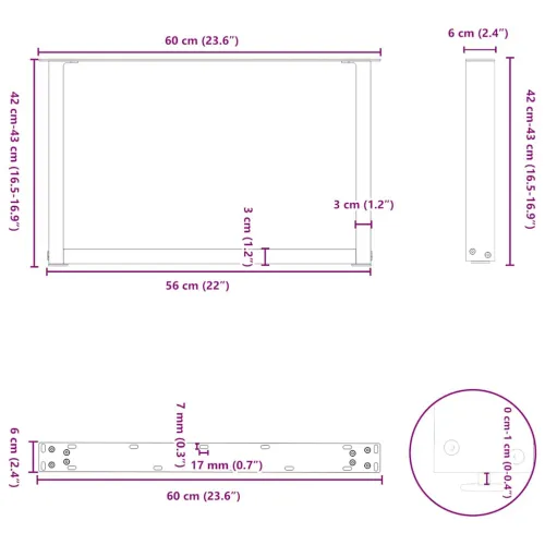 Noge za klub stolić U-oblik 2 kom Bijele 60 x (42-43) cm Čelik - Bijela 60 x (42-43) cm 2 Cijena