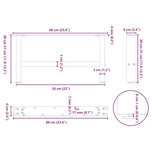 Noge za klub stolić prirodni čelik 2 kom 60 x (30-31) cm čelik - Prirodna 60 x (30-31) cm Cijena