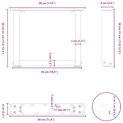 Noge za klub stolić U-oblik 2 kom antracit 30 x (30-31) cm čelik - Antracit 30 x (30-31) cm 2 Cijena
