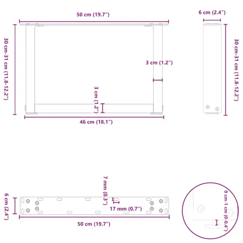 Noge za klub stolić U-oblik 2 kom Prirodni čelik 50 x (30-31) cm Čelik - Prirodna 50 x (30-31) cm 2 Cijena