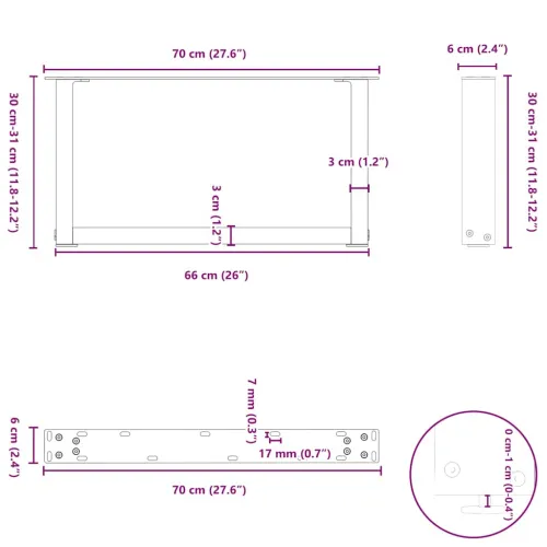 Noge za klub stolić U-oblik 2 kom Bijele 70 x (30-31) cm Čelik - Bijela 70 x (30-31) cm 2 Cijena