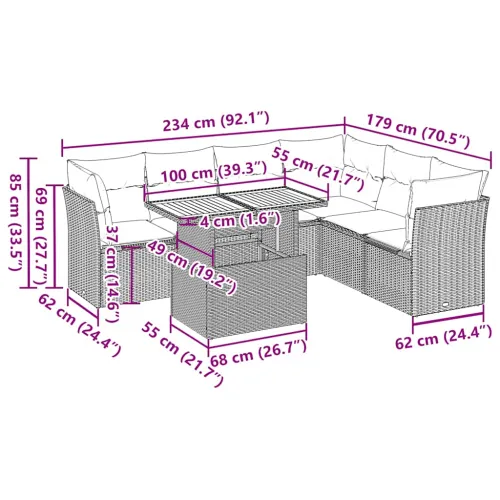 Vrtna garnitura - 7-dijelni set vrtnih sofa sivi od poliratana - Siva 1 Cijena