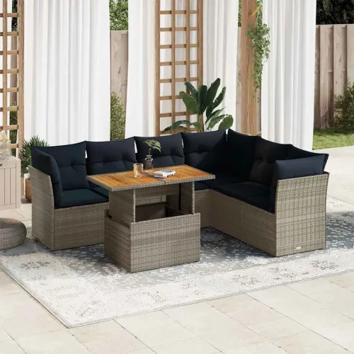 Vrtna garnitura - 7-dijelni set vrtnih sofa sivi od poliratana - Siva 1 Cijena