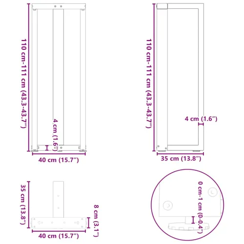Noge za barski stol T-oblika 2 kom Crne 40x35x(110-111) cm Čelik - Prirodna 40 x 35 x (110-111) cm Cijena