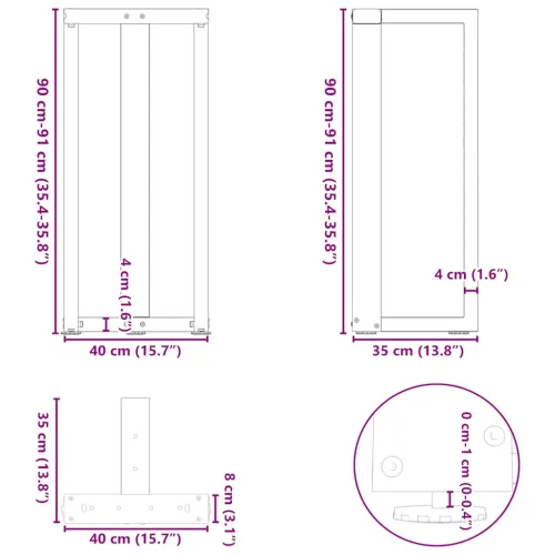 Noge za barski stol T-oblika 2 kom Crne 40x35x(90-91) cm Čelik - Prirodna 40 x 35 x (90-91) cm Cijena