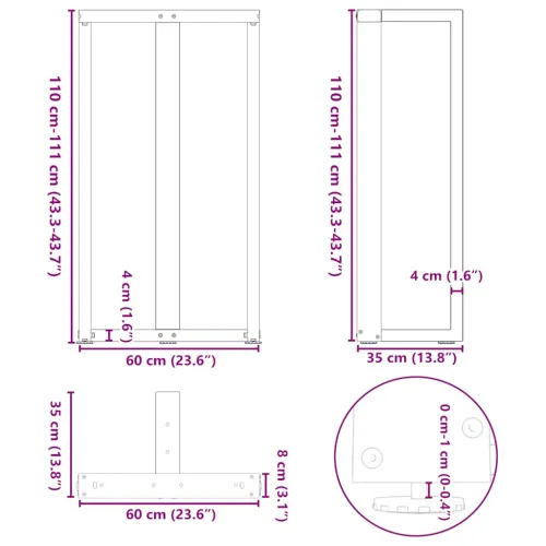 Noge za barski stol T-oblika 2 kom Crne 60x35x(110-111) cm Čelik - Prirodna 60 x 35 x (110-111) cm Cijena