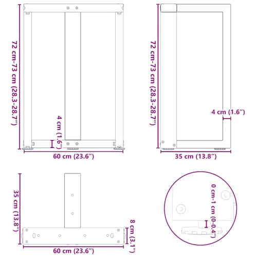 Noge za blagovaonski stol T-oblika 2 kom Crne 60x35x(72-73) cm Čelik - Prirodna 60 x 35 x (72-73) cm Cijena
