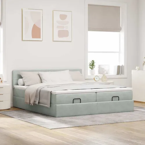 Okvir kreveta s madracima svijetlosivi 200x200cm baršunasti - Svjetlosiva 200 x 200 cm Blok s kvadratima Cijena