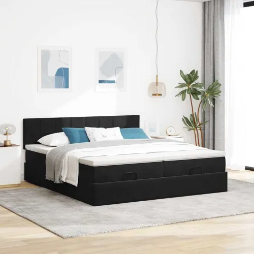 otoman okvir kreveta s madracima crni 180x200cm baršunasti - Crna 180 x 200 cm Blok s kvadratima Cijena