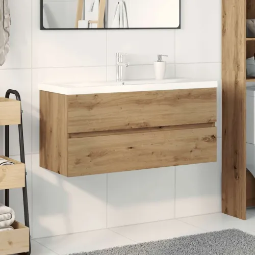 Ormarić za Lavabo - Umivaonik s ugradbenim umivaonikom i slavinom - hrast artisan 100 x 38.5 x 45 cm sa slavinom i odvodom Cijena