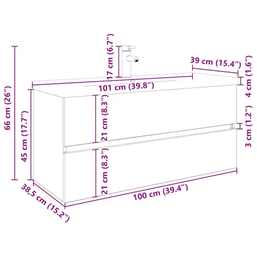 Ormarić za Lavabo - Umivaonik s ugradbenim umivaonikom i slavinom - hrast artisan 100 x 38.5 x 45 cm sa slavinom i odvodom Cijena