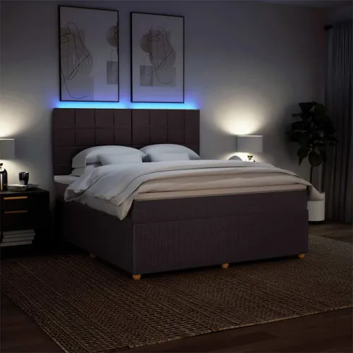 Boxspring - Krevet s oprugama i madracem tamnosmeđi 180x200 cm tkanina - Tamno smeđa 180 x 200 cm Blok s kvadratima Tamno smeđa Cijena