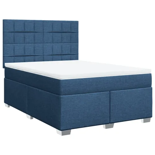 Boxspring - Krevet s oprugama i madracem plavi 140 x 190 cm od tkanine - Plava 140 x 190 cm Blok s kvadratima Plava Cijena