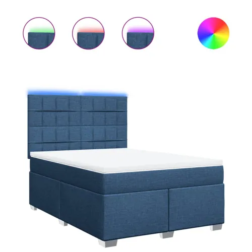 Boxspring - Krevet s oprugama i madracem plavi 140 x 190 cm od tkanine - Plava 140 x 190 cm Blok s kvadratima Plava Cijena