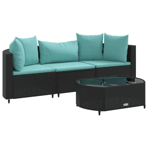Vrtna garnitura - 4-dijelni set vrtnih sofa od poliratana s jastucima crni - Crna i plava 3 Cijena