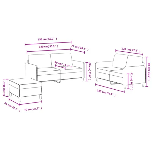 3-dijelni set sofa krem baršunasti - Krema s jastučićima i tabureom Cijena