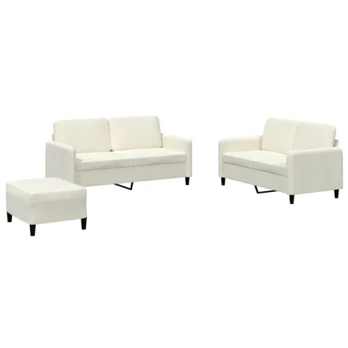 3-dijelni set sofa krem baršunasti - Krema s jastučićima i tabureom Cijena