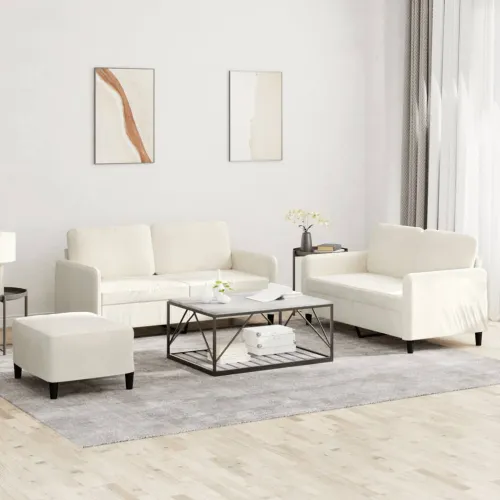 3-dijelni set sofa krem baršunasti - Krema s jastučićima i tabureom Cijena