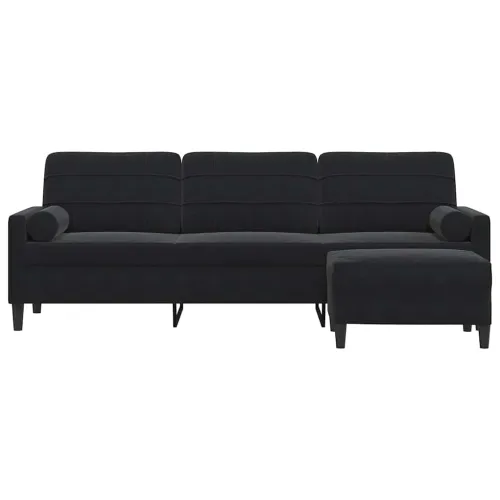 Trosjed s tabureom crni 210 cm baršunasti - Crna 1 210 cm Cijena
