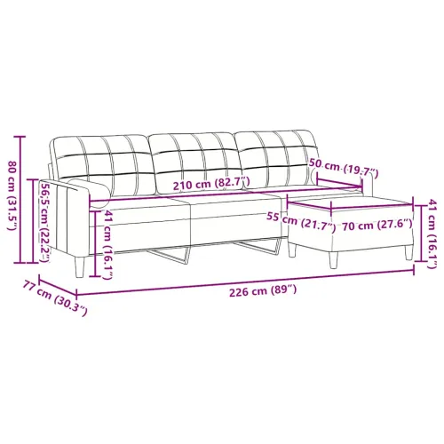 Trosjed s tabureom crni 210 cm baršunasti - Crna 1 210 cm Cijena