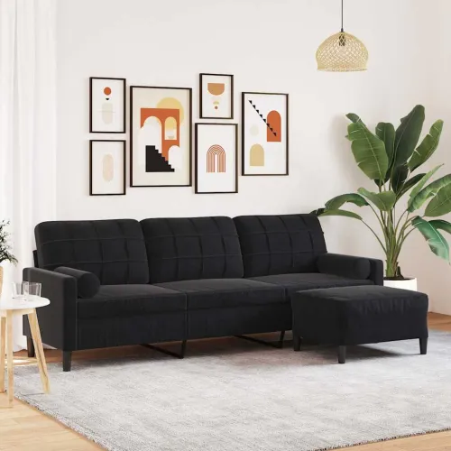 Trosjed s tabureom crni 210 cm baršunasti - Crna 1 210 cm Cijena