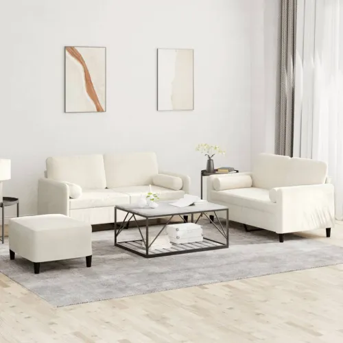 3-dijelni set sofa s jastucima krem baršunasti - Krema 1 s jastucima i tabureom Cijena