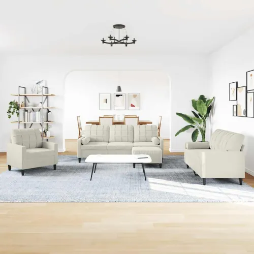 4-dijelni set sofa s jastucima krem baršunasti - Krema 1 s jastucima i tabureom Krema Cijena