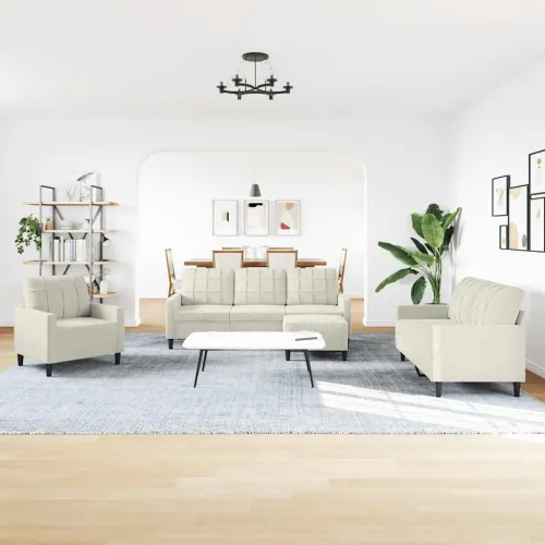 4-dijelni set sofa s jastucima krem baršunasti - Krema 1 S osloncem za noge Krema Cijena