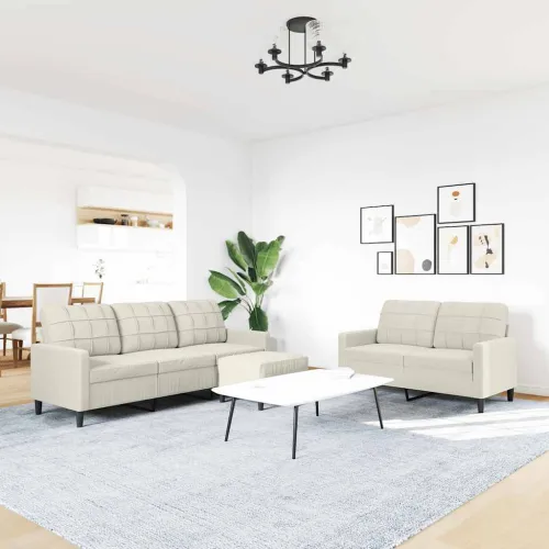 3-dijelni set sofa s jastucima krem baršunasti - Krema 1 S osloncem za noge Cijena