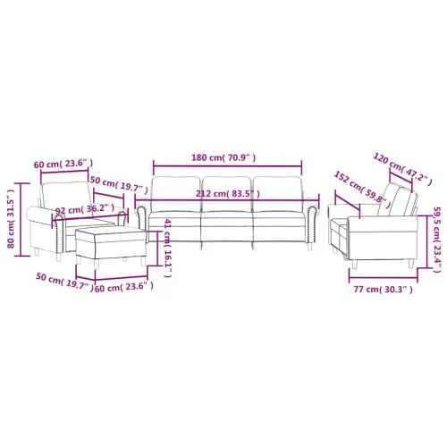 4-dijelni set sofa s jastucima smeđi baršunasti - Smeđa S osloncem za noge Cijena