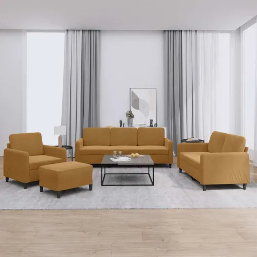 4-dijelni set sofa smeđi baršunasti - Smeđa 1 s jastučićima i tabureom Cijena